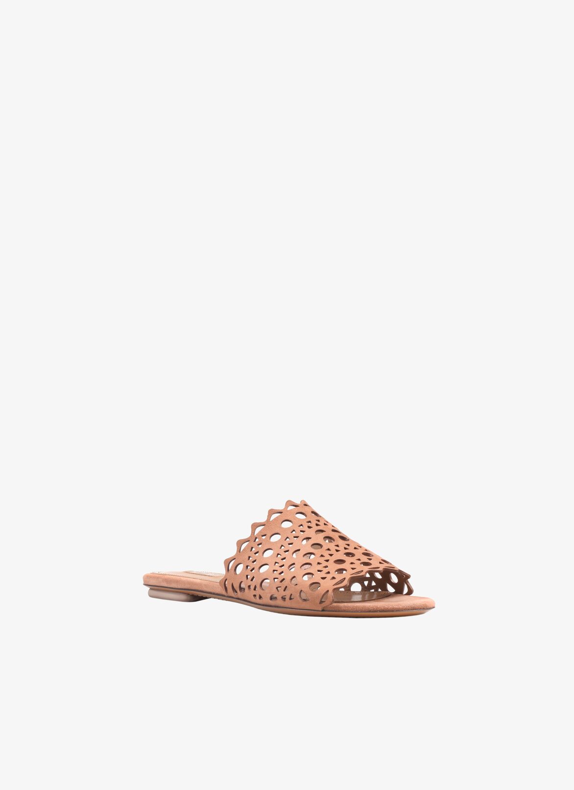 Openwork suede flat mules ALAÏA TOBACCO OPENWORK SUEDE FLAT MULES